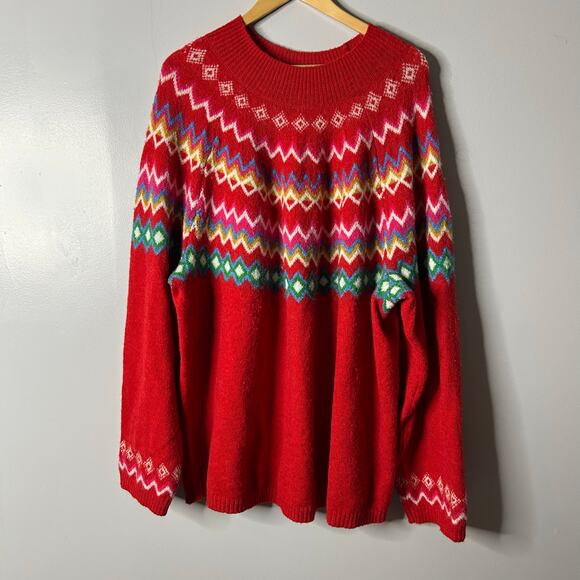 Croft & Barrow Fair Isle Mock Neck Knit Sweater Women's 3X Red Holiday Nordic - Picture 2 of 7